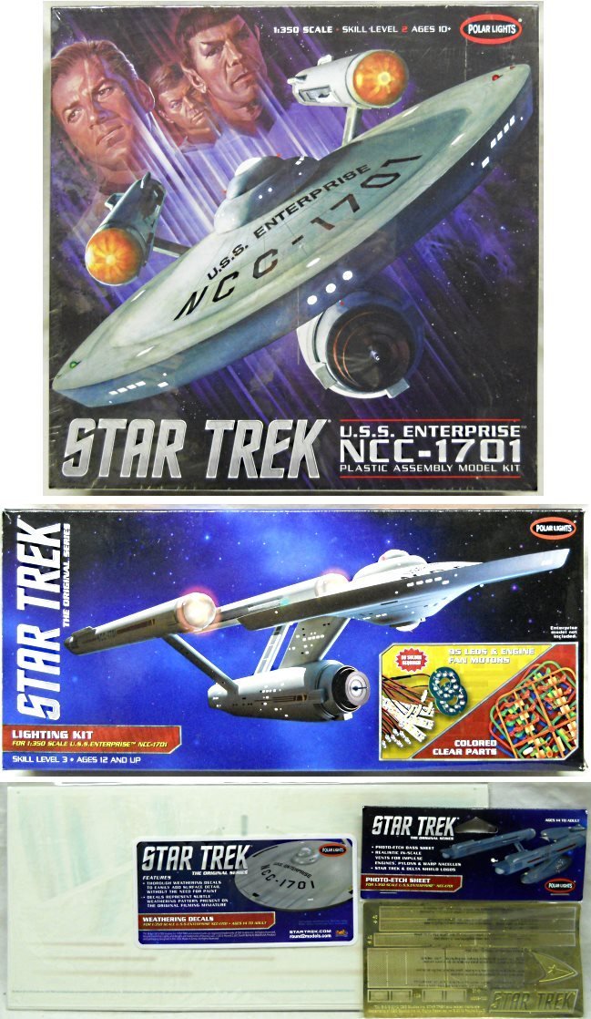 Polar Lights 1/350 Star Trek USS Enterprise NCC-1701 With MKA007-06 Lighting Kit / MKA009-12 Photoetch Detail Set / MKA008-12 Weathering Decals, POL880-04 plastic model kit